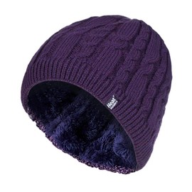 HEAT HOLDERS - Womens Ribbed Cable Knit Fleece Lined Thermal Winter Knitted Beanie Hat (One Size, Purple (Alesund))