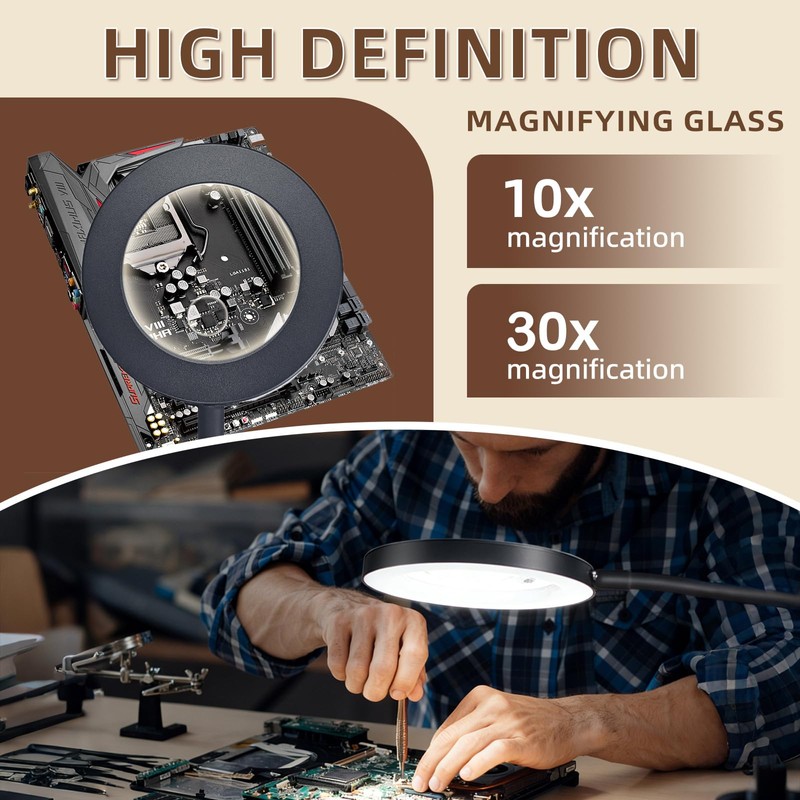 30X 10X Large Floor Magnifying Glass with Light and Stand,