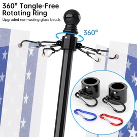 ZMTECH Flag Pole, (2 Packs) 6 FT Stainless Steel Flag Poles for Outside House, Residential or Commerical, 1 Inch Tangle Free Flag Pole Kit for American Flag Porch/Boat/Truck (Without Bracket, Black)