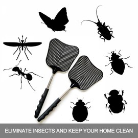Telescopic Fly swatter, Suitable for Indoor/Courtyard/Garden/Classroom/Office Annoying Creatures Such as Flies, Spiders, etc.,3Pcs (Black+Black+Blue)