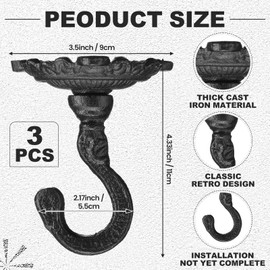 Otoolling 3 Pack Heavy Duty Cast Iron Ceiling Hooks 3.5x3.9 Inch, Black