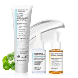 WEUD Skin Care Coreano 3 En 1 Kit, con 1 Crema Hidratante Niacinamida  1 Serum Centella Asiatica  1 Serum Péptidos Propóleo, Kit Cuidado Facial Mujer 