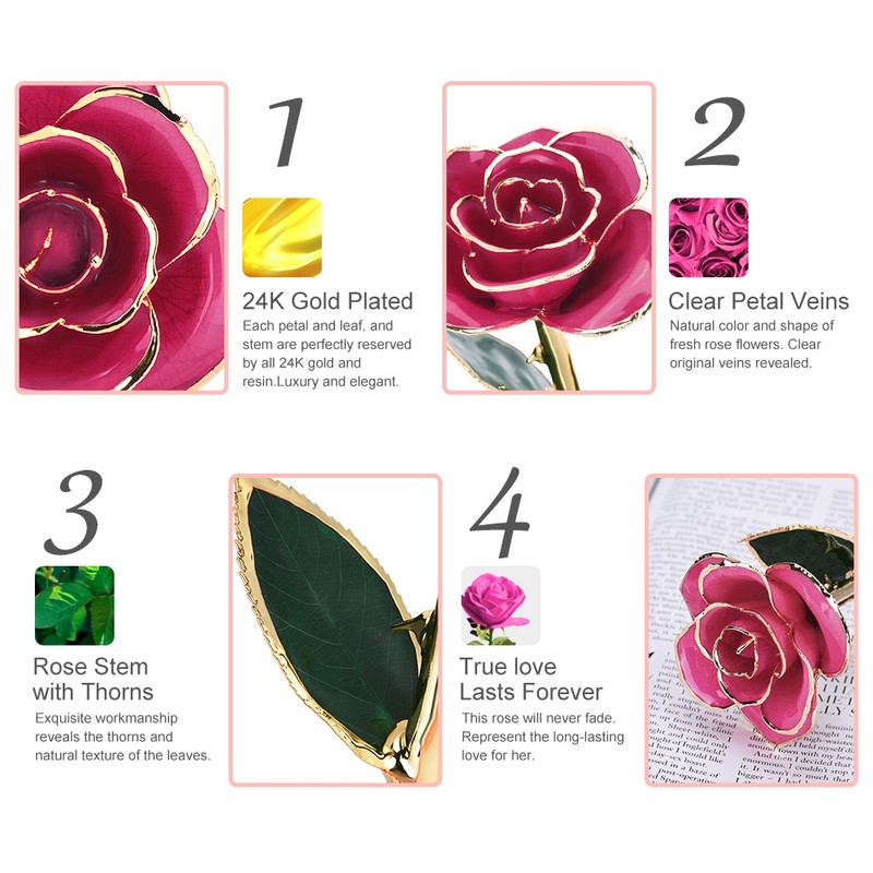 Beautiful Elegant Everlasting Gold Plated Rose Flower Valentine's Gift Red