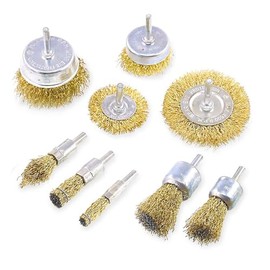 Loriketty Brass Coated Wire Brush, 9 Pieces Brush Wheel & Cup Brush Set, Wire Drill Brushes with 1/4 inch Shank for Cleaning, Polishing