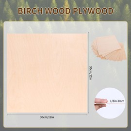 12 Pieces 1/8" x12" x 12" Craft Wood Birch Wood Sheets Thin Wood Slices Craft Project Board Unfinished Plywood for Laser Cutting DIY Wooden Plate Model Wooden House Aircraft School Wood Engraving