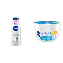 NIVEA Crema Corporal humectante Aloe Vera Refrescante (400 ml), 48 horas de Humectación y Suavidad Profunda + Crema Facial Hidratante 5 En 1 Cuidado Nutritivo (200 ml)