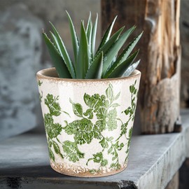 Beeveer Farmhouse Ceramic Planter 5.5 Inch Large Plants Pot Ice Crack Beige Green Flowers Plant Pots with Drainage Hole Indoor Plants Kitchen Rustic Antique Decor Gift