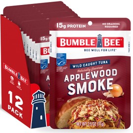 Bumble Bee Applewood Smoke Seasoned Tuna, 2.5 oz Pouches (Pack of 12) - Ready to Eat - Wild Caught Tuna Packet - 15g Protein per Serving - Gluten Free