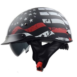 Vega Warrior Motorcycle Half Helmet with Sunshield/Adjustable Size Dial DOT Half Face Skull Cap for Bike Cruiser Chopper Moped Scooter ATV, Back The Red, Large.