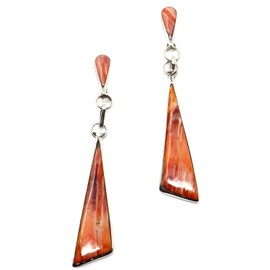 Zuni 2" Sterling Silver & Orange Spiny Oyster Shell Dangles Handcafted by A Gasper (Orange)