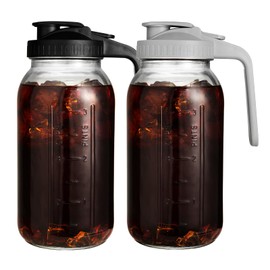 2 Pack 64 oz Glass Pitcher with Lid for Fridge, Half Gallon Pitcher with Lid, Leak Proof, Wide Mouth, 1/2 Gallon Glass Juice Jug for Ice Tea and Coffee (Black+Gray)