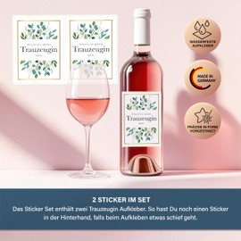 Flaschenetiketten Trauzeugin – 2 Aufkleber Hochzeit für Wein, Sekt Geschenk – selbstklebend, wasserfest – Sticker für Flaschen: Willst Du meine Trauzeugin sein? – Geschenk für TRAUZEUGIN - BLÄTTER