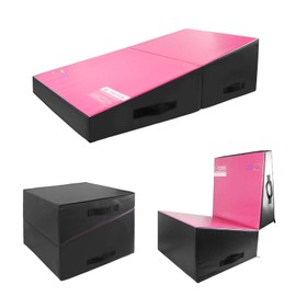 Kangaroo Hoppers Folding Incline Gymnastics Wedge Mat for Kids Tumbling, Skill Training, 48”x24”x14” Cheese Mat for Home Gym Exercise (Pink/black)
