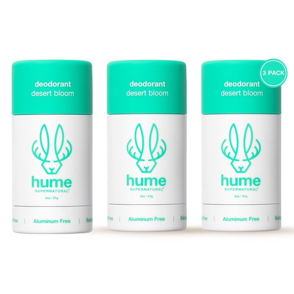 Hume Supernatural Roll On Aluminum Free Deodorant for Women & Men - Safe for Sensitive Skin - Probiotic and Plant-Based - Long-Lasting Moisture Absorbing - Clean and Effective - Desert Bloom, 3-Pack