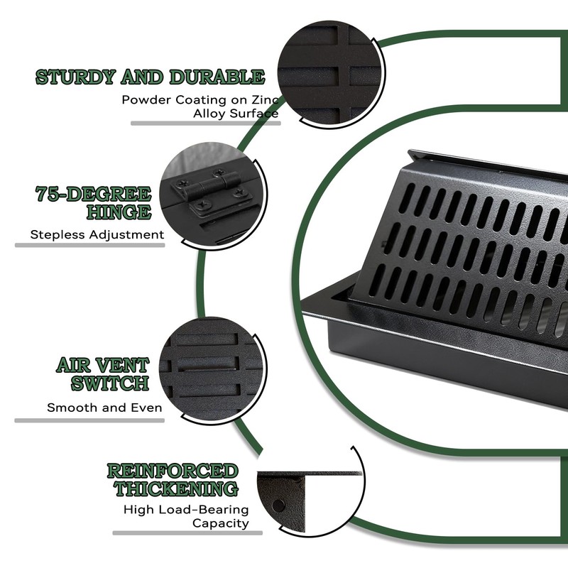 4x12 Floor Register with Vent Deflector, Heavy Duty Steel 2-in-1