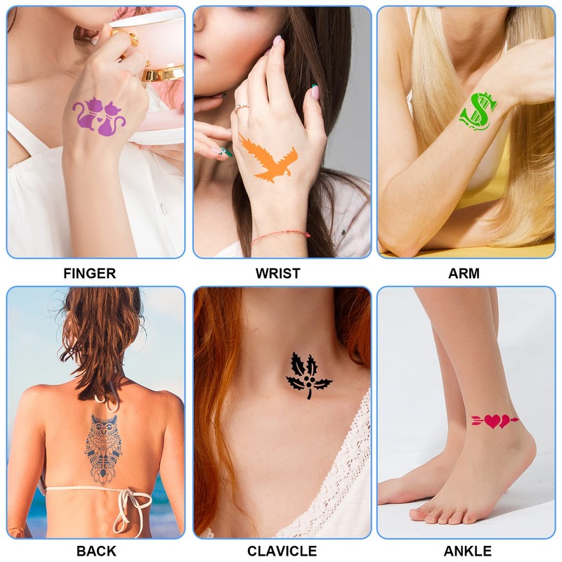 Qpout Tattoo Stencils for Children and Adults, 16 Sheets Henna