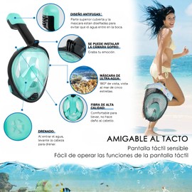 VIESS Máscara de Snorkel con Bolsa Impermeable, de Cara Completa con Soporte para cámara, de Vista panorámica de 180°, antivaho y antifugas, Gafas y Máscaras de Buceo Adultos