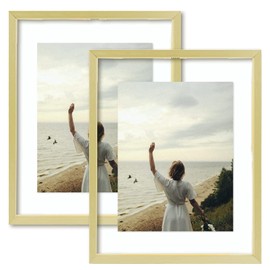 Frametory, 8x10 Floating Picture Frame - Metal Photo Frame - Real Glass - for Wall Mount or Tabletop Displays (Gold, 2 Pack)