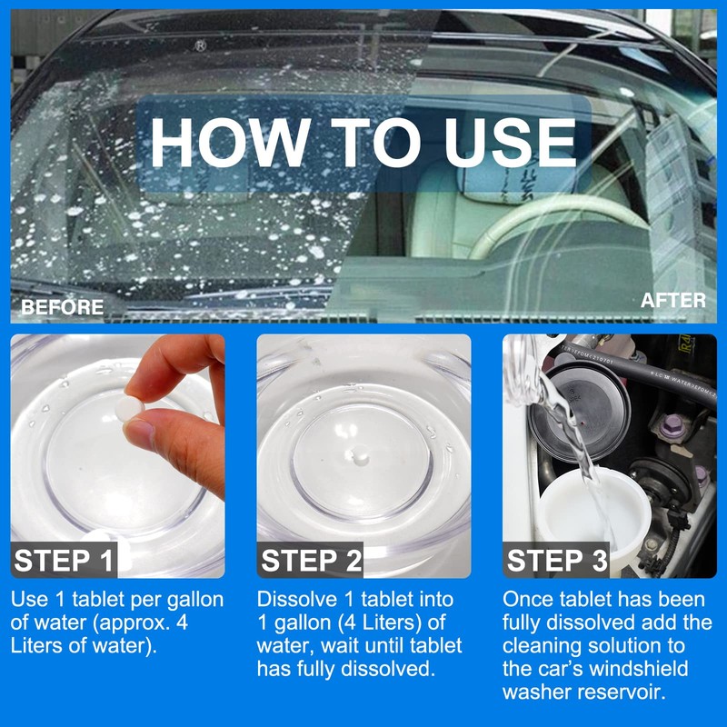 Uocasi Car Windshield Washer Tablets, Effervescent Multi-Functional for Windows, Screen,