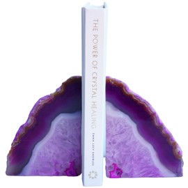 Sisamn Natural Pink Dyed Agate Geode Bookends - 4 to 5 lb Heavy Duty Rock Crystal Stone Book Ends for Shelves, with Rubber Bumpers, Decorative Book Holders for Home Office
