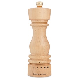 Cole & Mason London Pepper Mill – Refillable Spice Shakers with a Premium Wood Design - Adjustable for Fine to Coarse Seasonings - Uses Carbon Steel Mechanism - Beech Wood, 7"