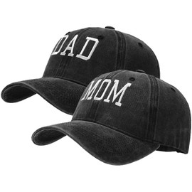 XYIYI 2 Pack Dad Black Mom Black Unisex Washed Vintage Baseball Cap Golf Dad Hat Adjustable Classic Low Profile Plain Cap for Men Women