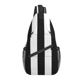 bassyil Black White Striped Sling Bag Crossbody Travel Hiking Chest Backpack Shoulder Daypack for Women Men One