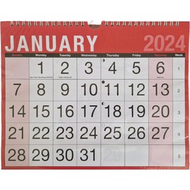 2024 Easy View Monthly Planner A4 Wall Hanging Calendar Spiral Bound With A Hook To Hang On The Wall with important UK dates marked on them For Family Plans, School, Office