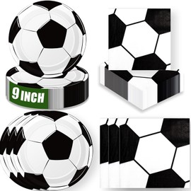 ZJJZOAA 40 PCS Soccer Disposable Tableware Set, Soccer Dinnerware Set-9 inch Dinner Paper Plates and Napkins Serve 20 Guests for Sports Fan Birthday Event Party Supplies
