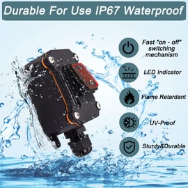 KarlKers IP67 Waterproof Inline Cord Switch, DPST 16A/250V 20A/125V AC 4Pin 2 Position On Off Outdoor Toggle Switch with Red Light Rocker Button, PG11 Sealing Waterproof One-Side Entry and Exit Line