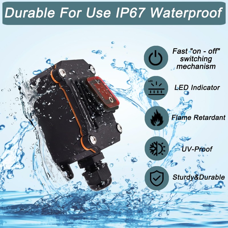 KarlKers IP67 Waterproof Inline Cord Switch, DPST 16A/250V 20A/125V AC