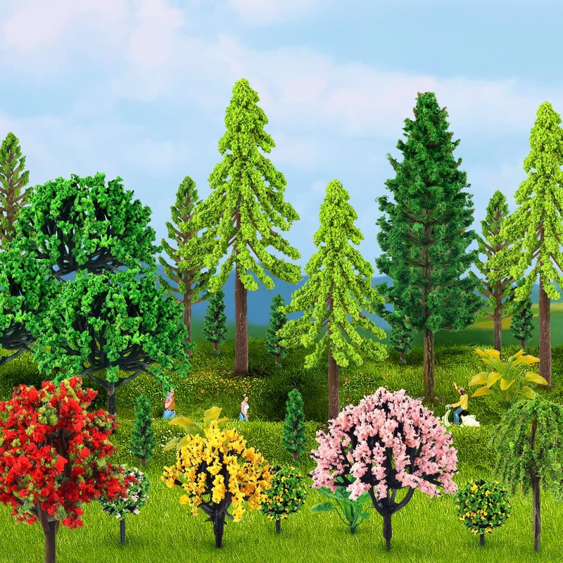 QUOZUO 38PCS Mini Model Miniature Trees, Mixed Model Colourful Trees