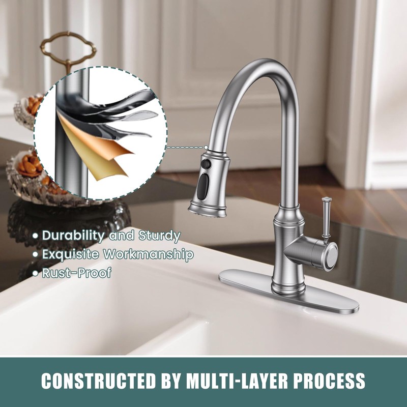 Kitchen Faucet with Pull Down Sprayer, Single Handle High Arc
