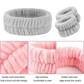 3Pieces Spa Headband Wrist Washbands - Microfiber Head Band Skincare Headbands Makeup Headband and Wristband Set for Washing Face, Facial Wrist Towel Washbands for Women Girls (Gray)