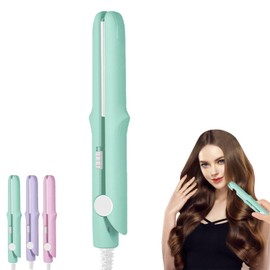 2025 New 2 in 1 Mini Dual Purpose Curling Iron, Mini Curling Wand Flat Iron Hair Straightener, Portable Travel Curl Wand for Women Short and Long Hair (Green)