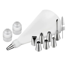 ORAGKE Spritzbeutel mit Tüllen Set 12-teilig, 7 Spritztüllen Set Edelstahl, 2 Profi Spritzbeutel Wiederverwendbar Baumwoll 35cm - Premium Backzubehör für Torten, Cupcakes, Kekse - Torten Zubehör