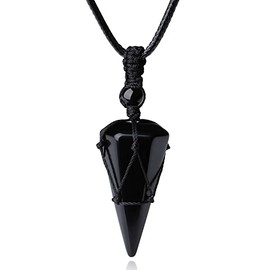 XIANNVXI Black Obsidian Necklace for Men Women Healing Crystal Stone Pointed Adjustable Black Rope Natural Gemstone Pendant Necklaces Jewelry