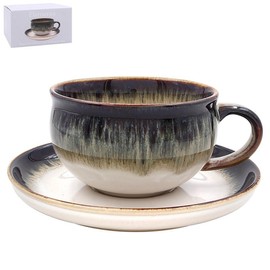 Lesser & Pavey Reactive Glaze Cup and Saucer Set | Lovely Tea Cup Set Perfect for Any Home or Office | Tea Cups and Saucers or Coffee Cup and Saucer for Enjoying Hot Drinks - Elements