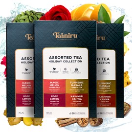 Teaniru, Holiday Festive Tea Collection - Assorted Christmas Tea Sampler | 4 Holiday Flavored Leaf Teas | 84 Pyramid Tea Bags - Individual Tea Sachets (serves up to 252 cups)