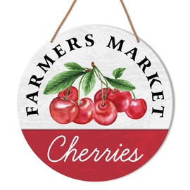 HSNBT Cherry Kitchen Wall Decor, Farmhouse Summer Cherry Sign Decor for Home Kitchen Dining Room Wall Decorations Wooden Hanging Sign, Farmers Market Cherries