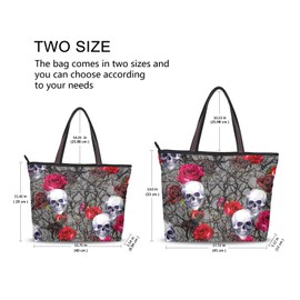 JUMBEAR Canvas Tote Bag Women Handbag Skull Roses Ladies Shopping Shoulder Bag，M