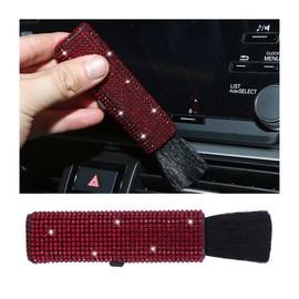 AUCELI Car Detailing Brush, Detail Brush Cleaning Tool for Air Vent Dashboard Engine, Rhinestones Plastic Handle Automotive Interior Leather Exterior Wheel Dust Cleaner, Car Accessories (Red)