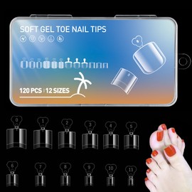 120 Pieces Fake Toe Nail Tips, Artificial Fake Stick On Toe Nails, Clear Ultra-thin Design Nail Extension, 12 Sizes Acrylic Clear Toe Nail Tips for Women Girls Nail Salon and Nail Art DIY
