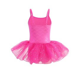 XiaoMoSha Girts Leotards for Gymnastics Rose Dance Leotard with Skirt for Girls 3-10T Sparkles Mermaid Ballerina costume (Rose,110 3-4Y)