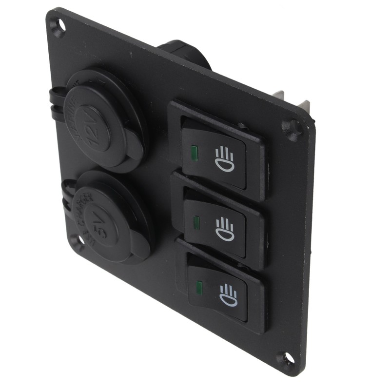 Car Marine 3+2combination LED Single Rocker Green Light Switch+Car Charger