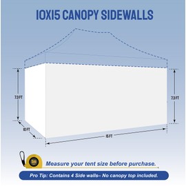CROWN SHADES 10x15 Canopy Sidewalls (4pck) - Canopy Walls 10x15, Sidewalls for Canopy - Canopy Cover, Canopy Accessories, White