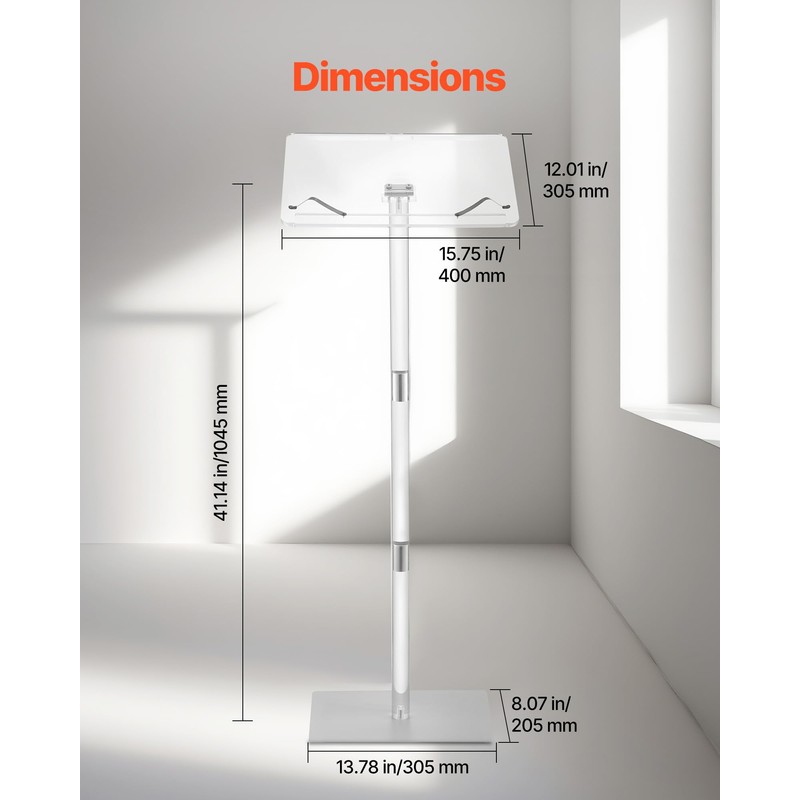 VEVOR Acrylic Podium, 47" Clear Acrylic Podium Stand with Wide