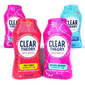 Clear Theory Water Flavoring Drops, Electrolytes Drink Mix, Water Enhancer Liquid, Flavored Hydration for Kids, Vegan, Gluten Free, Low Calories, Stevia, Variety Pack, 4 Pack, 1.62 Fl Oz Bottles