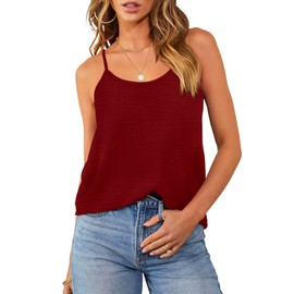 OFEEFAN Tank Tops for Women 2025 Summe Outfits Beach Vacation Clothes Fashion Scoop Neck Valentines Day Soft Spaghetti Strap Cami Burgundy XL