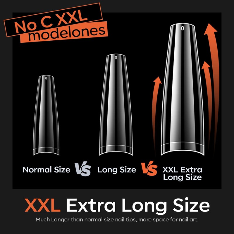 modelones 504PCS XXL Long Coffin French Nail Tips, No C